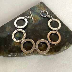 Sterling Silver 925 Chunky Large 1" Round Hammered Circle Link Bracelet 30g